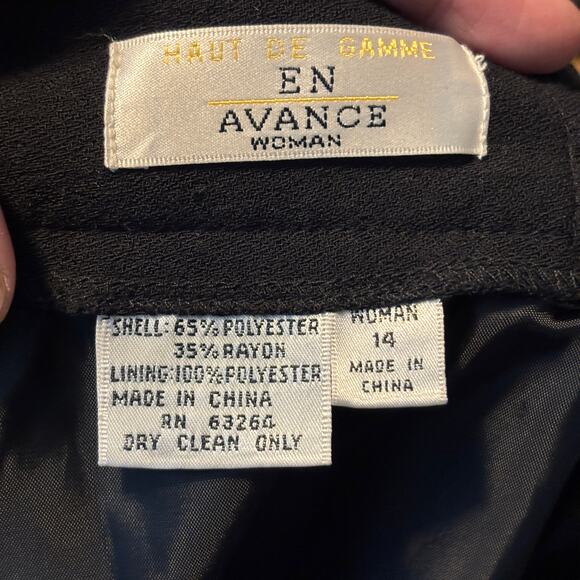 Vintage Haut De Gamme En Avance Black Trousers Pleated Lined Dress Pants 14 High - Picture 7 of 8